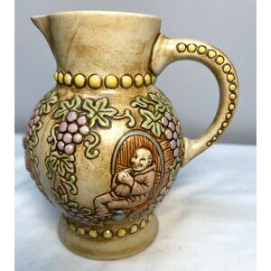 Vintage Budweiser Ceramarte Made In Brazil Ceramic Wine Pitcher With Grape & Mon